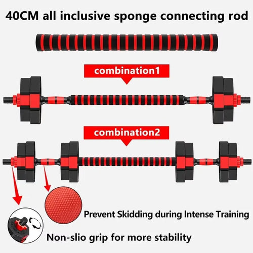 Adjustable Dumbbell Set 2 in 1 Convertible Barbell 5.5-44lbs Rubber Coated Dumbbell Home Gym Weight Training Fitness Equipment