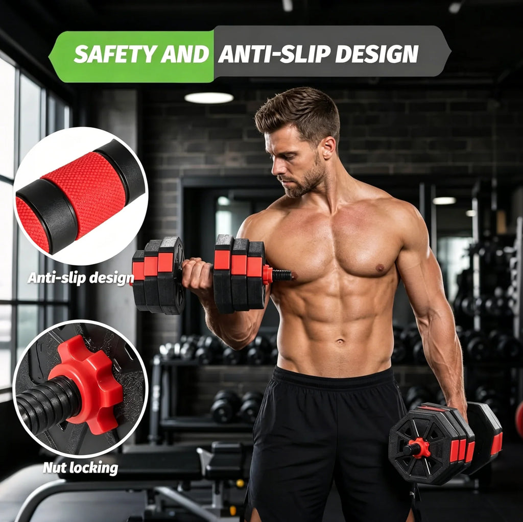 Adjustable Dumbbell Set 2 in 1 Convertible Barbell 5.5-44lbs Rubber Coated Dumbbell Home Gym Weight Training Fitness Equipment