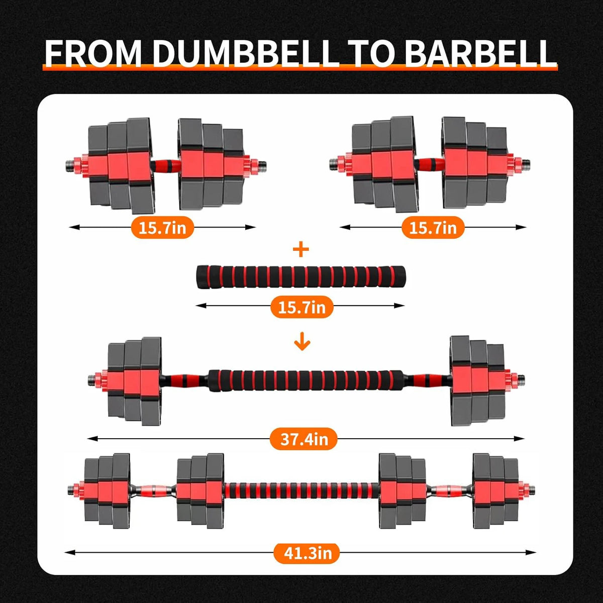 Adjustable Dumbbell Set 2 in 1 Convertible Barbell 5.5-44lbs Rubber Coated Dumbbell Home Gym Weight Training Fitness Equipment