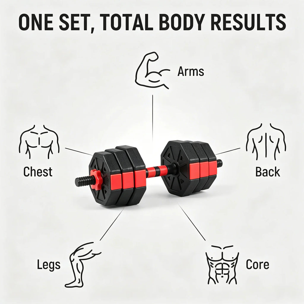 Adjustable Dumbbell Set 2 in 1 Convertible Barbell 5.5-44lbs Rubber Coated Dumbbell Home Gym Weight Training Fitness Equipment