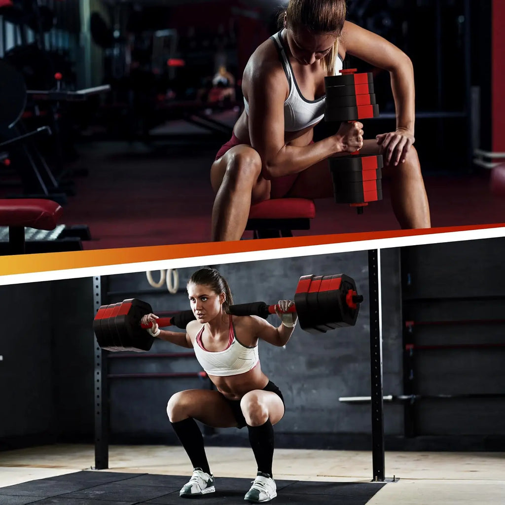 Adjustable Dumbbell Set 2 in 1 Convertible Barbell 5.5-44lbs Rubber Coated Dumbbell Home Gym Weight Training Fitness Equipment