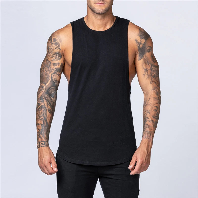 Men's Gym Clothing Summer Fitness Cotton Tank Top Men Jogging Bodybuilding Sleeveless Shirt Breathable O-Neck Casual Muscle Vest