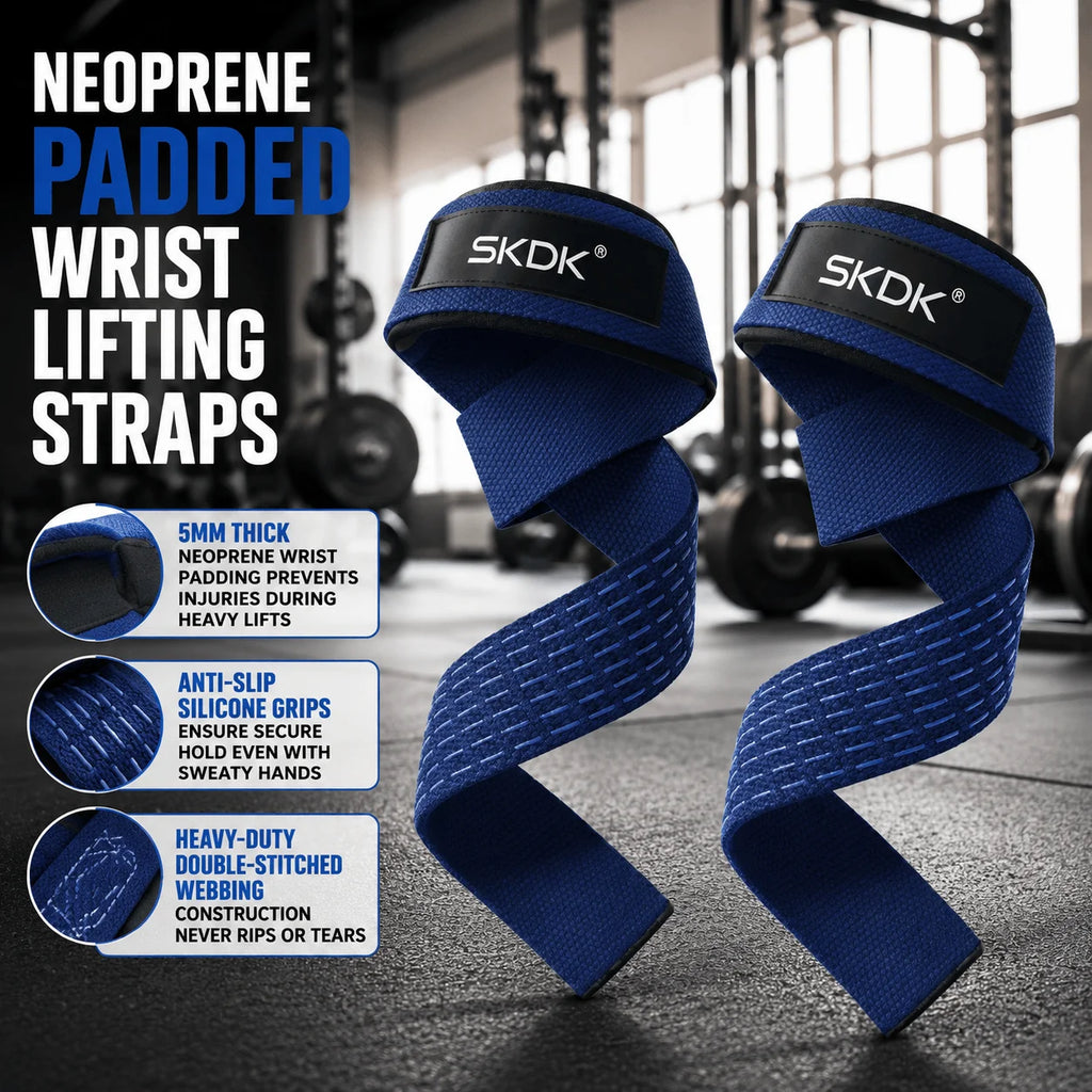 Lifting Straps Wrist Support Weightlifting Grips With 5MM Neoprene Padded Anti-Slip Silicone Heavy Duty Webbing Gym Accessories Deadlift Straps Fitness Equipment For Men Women Strength Training Bodybuilding Powerlifting Wrist